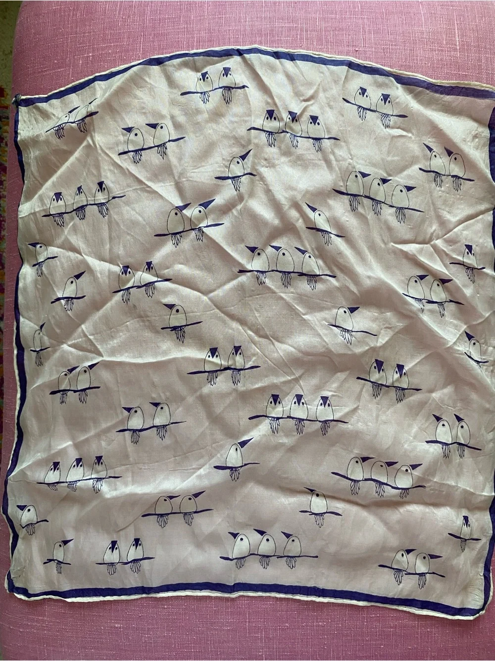 Vintage Silk Blend Hand Rolled imperfect Bird Print Scarf